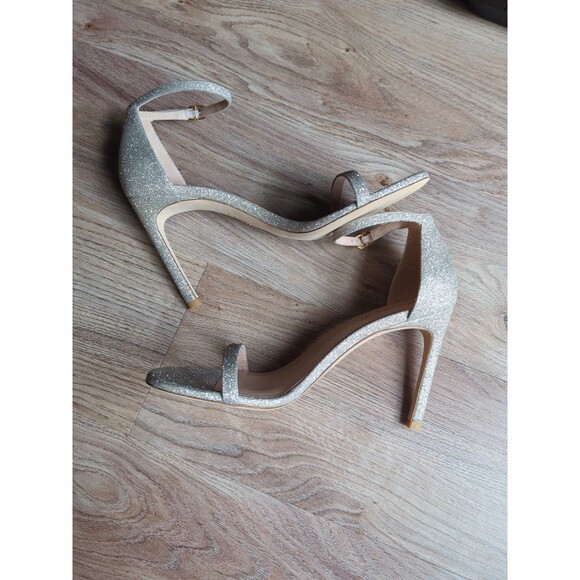 Stuart Weitzman Nudistsong Nudist Heel Sandals Womens 7 Fine Glitter - Picture 13 of 15